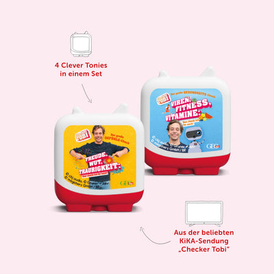 tonies Clever 4er Set Checker Tobi für Deine Toniebox, Wissens-Hörspiel für Kinder ab 8 Jahren, Spielzeit ca. 223 Minuten