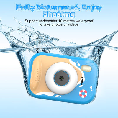 wasserdichte Kamera für Kinder, 48MP 1080P Kinderkamera Digitalkamera Unterwasser Kamera Kinder mit 2,4 Zoll Bildschirm 32GB-Karte Notfall-LED-Blitz, Geschenk für 3-12 Jahre Mädchen Jungen,Blau