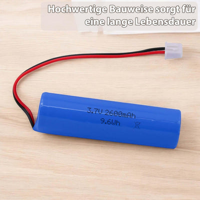 3.7V 2600-mAh wiederaufladbarer Li-Ion 18650 Akku mit XH2.54 2P-Stecker u. PCB Schutz f. RC-Auto, LED-Beleuchtung, Solar, Bluetooth-Geräte, DIY-Elektronik, Lautsprecher, Kamera, Taschenlampe, Werkzeug