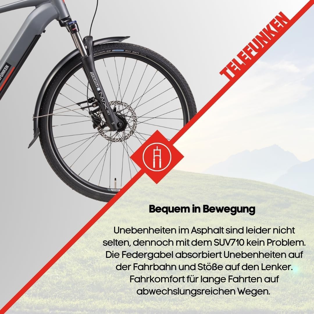 TELEFUNKEN E-Bike Herren 27,5 Zoll, Elektrofahrrad Mittelmotor, 9-Gang Kettenschaltung, Hydr. Scheibenbremsen, Pedelec SUV-Bike inkl. Fahrradschloss