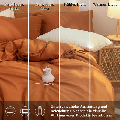 Sedefen Bettwäsche 200x200cm Baumwolle Bettwäsche-Sets Karamell Braun ÖKO-TEX Zertifiziert Bettbezug 3 Teilig Hohe Qualität 100% Baumwolle Bettwaren-Sets mit Reißverschluss und 2 Kissenbezug 80x80cm