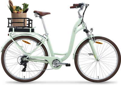 VecoCraft E-Bike City Elektrofahrrad für Herren und Damen 28 Zoll 7-Gang-Modus 3 Fahrmodi mit 10 Ah Akku 36V 250W Heckmotor RH 46 cm (Olivgrün)