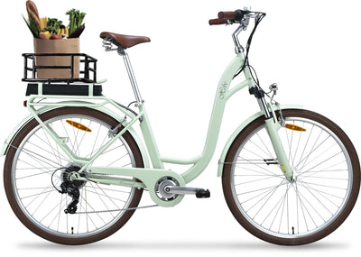 VecoCraft E-Bike City Elektrofahrrad für Herren und Damen 28 Zoll 7-Gang-Modus 3 Fahrmodi mit 10 Ah Akku 36V 250W Heckmotor RH 46 cm (Olivgrün)