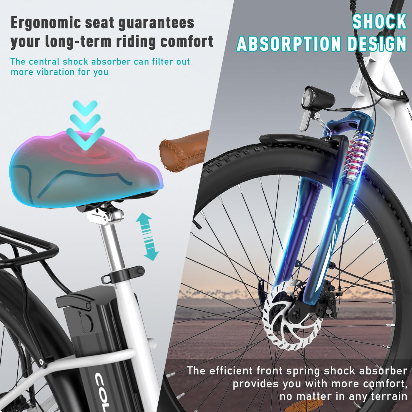 COLORWAY 28"*2,0" E-Bikes, mit bürstenlosem 250W Motor. Elektrofahrräder mit eingebautem 36V 15Ah Akku, 7 Gängen, LCD-Display, Stoßdämpfergabel.