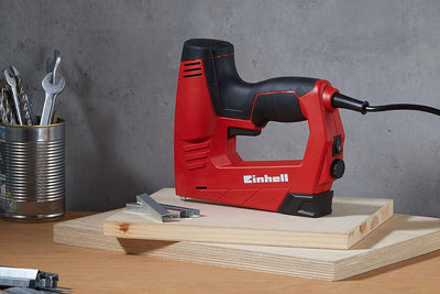 Einhell Elektrotacker TC-EN 20 E (für Klammern Typ 53, Nägel Typ 47, elektronische Schlagkraftvorwahl, Sicherheitsnase, inkl. 1000 Klammern/500 Nägel)