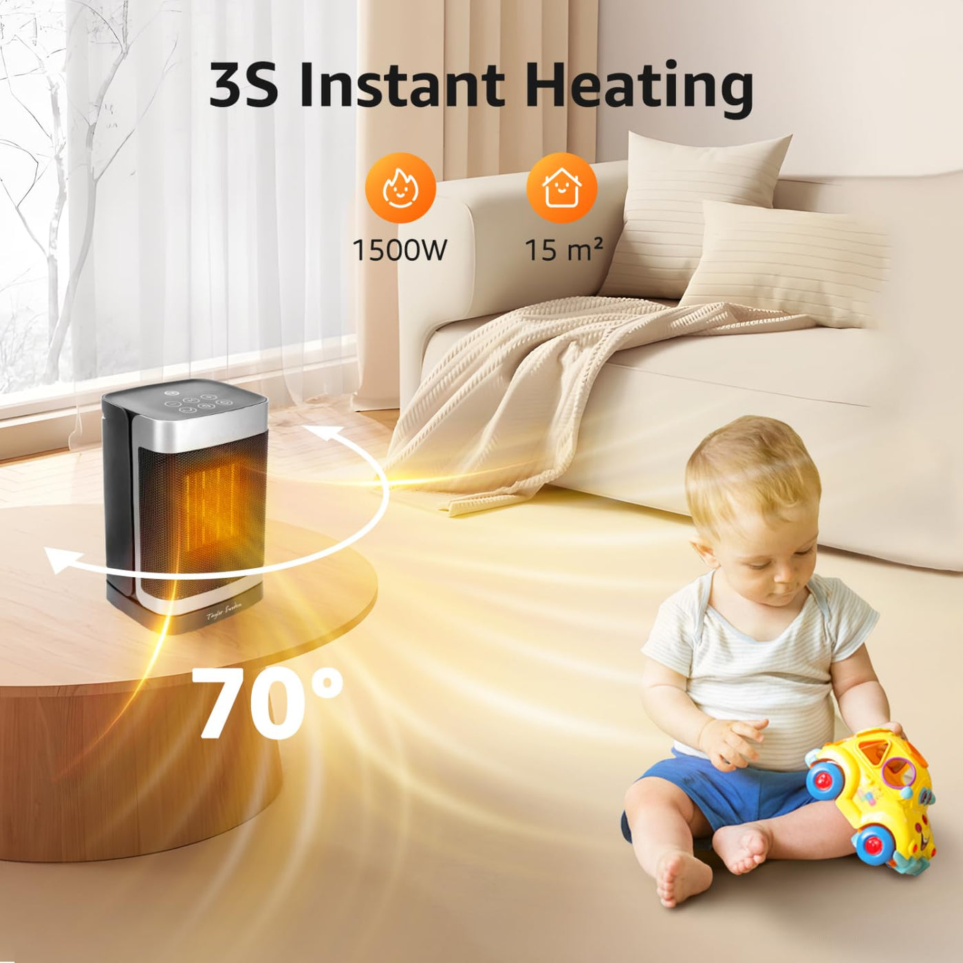 Taylor Swoden Heizlüfter Energiesparend Thermostat, 1500W PTC Keramik Heizlüfter, Klein Heizung Elektrisch mit Fernbedienung, Leise, 24-Std-Timer, 70°Oszillierend, 4 Modi Heizstrahler
