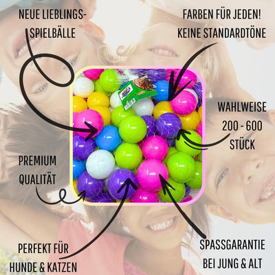 EKNA Spielbälle Ø 5,5cm - Bällebad Bälle 200 Stück - Bunte Auswahl für Bällebad-Pool - Plastikbälle Baby-Bälle Farben Hellgrün Hellblau Gelb Rosa Weiß Lila