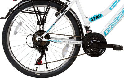 Rezzak 26 Zoll Fahrrad Mädchen Fahrrad Damen Fahrrad Citybike 21 Gang Drehschaltung RH ca 47cm Weiss Türkis -052