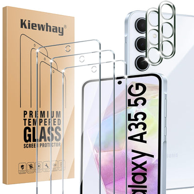 Kiewhay Schutzfolie Kompatibel mit Samsung Galaxy A35 5G Displayschutzfolie 6,6'', 3x Schutzfolie + 2x Kamera Schutzfolie, [9H Härte] [Keine Blasen] 99,99% HD Glasfolie - 5 Stück
