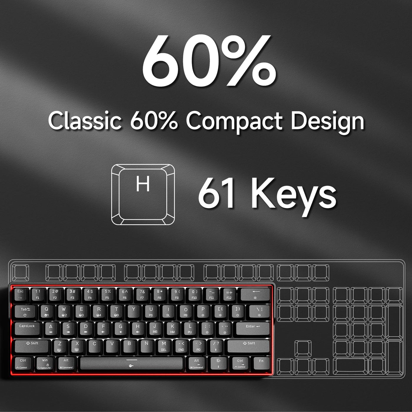 KEMOVE K61SE 60% mechanische Gaming-Tastatur mit linearen roten Schaltern, Anti-Ghosting LED-Hintergrundbeleuchtung Typ-C Datenkabel Ultrakompakte 61 Tasten Mini-Tastatur (Schwarze)
