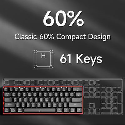 KEMOVE K61SE 60% mechanische Gaming-Tastatur mit linearen roten Schaltern, Anti-Ghosting LED-Hintergrundbeleuchtung Typ-C Datenkabel Ultrakompakte 61 Tasten Mini-Tastatur (Schwarze)