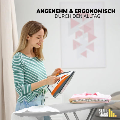 STAHLMANN ® Bügelbrett [110x30 Bügelfäche ] mit rutschfesten Füßen – robuster Bügeltisch [Made IN EU] – extra stabiles Bügelbrett – Tischbügelbrett (grau)