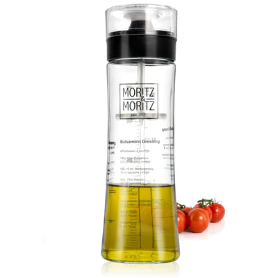 Moritz & Moritz 2-tlg. Set: Dressingshaker 500 ml - Salatdressing Shaker Glas mit Skala und 3 Rezepten in Deutsch und Englisch