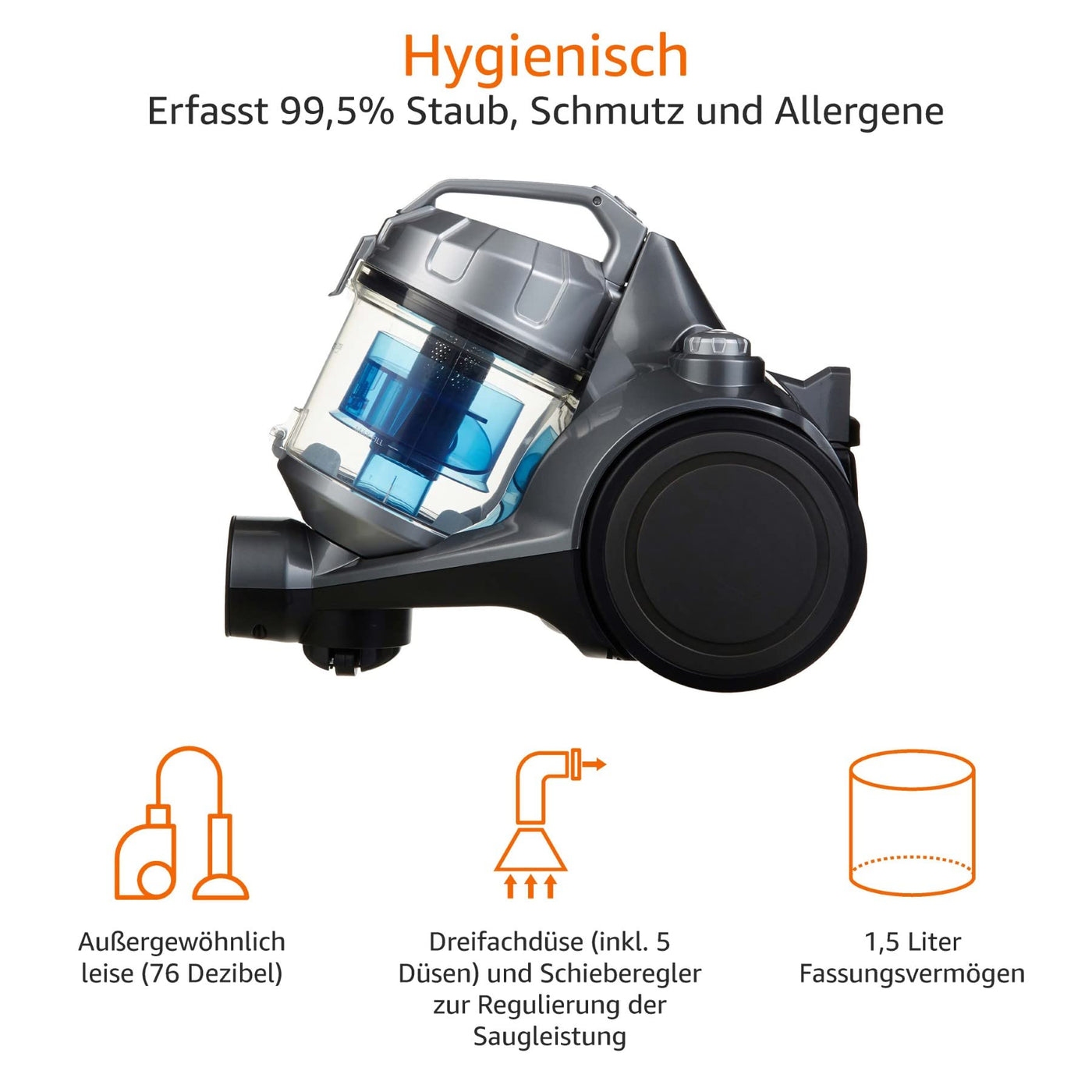 Amazon Basics Staubsauger mit Beutel, leistungsstark, für Hart- und Teppichböden, HEPA-Filter, mit Geschwindigkeitskontrolle, 700 W, 3.0 L, EU, Schwarz
