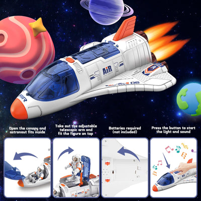 deAO Space Shuttle Rakete Spielzeug mit Licht & Sound, Rauchfunktionen, 5 In1 STEM Wissenschaft Lernspielzeug Projektionslampe Weltraumspielzeug, mit 4 Astronauten, Geschenk für 4 - 9 Junge Mädchen