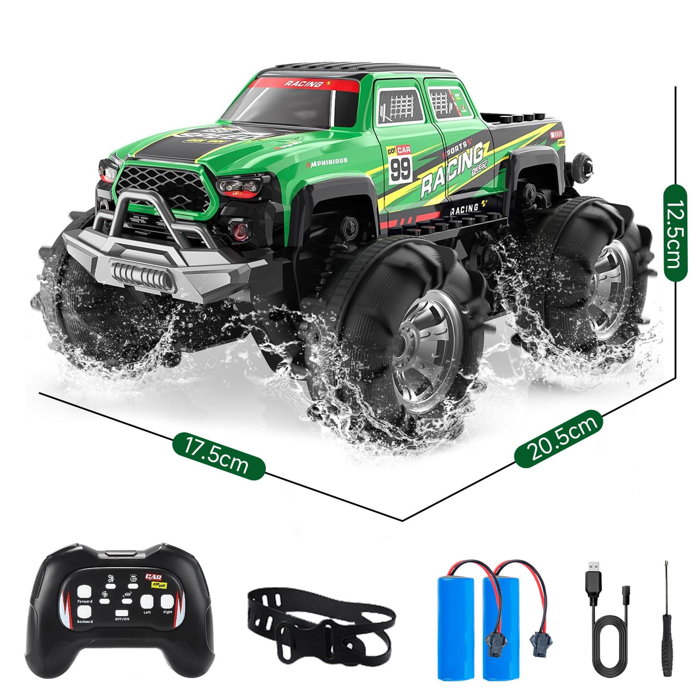 Gaeymy Amphibisches Ferngesteuertes Auto, 1:18 RC Auto Wasserdicht mit Gestensensor und LED Licht, 2,4 GHZ 4WD 360° Drift für Kinder