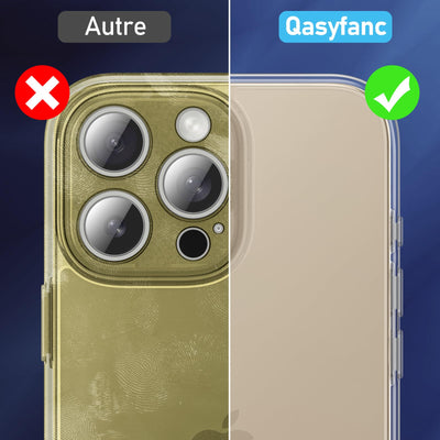 Qasyfanc Handyhülle Kompatibel mit iPhone 16 Pro Hülle mit Kameraschutz und 2 Stück Schutzfolie, Hard PC Nie Vergilbung Case Transparent Militärschutz Kratzfest Fallschutz Schutzhülle, Klar