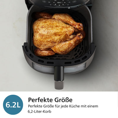 Philips Airfryer 2000 Serie – 13 Zubereitungsmöglichkeiten, 6,2l Fassungsvermögen, kompaktes Design mit Kochfenster, RapidAir-Technologie, 90% weniger Fett, leicht zu reinigen (NA230/00)
