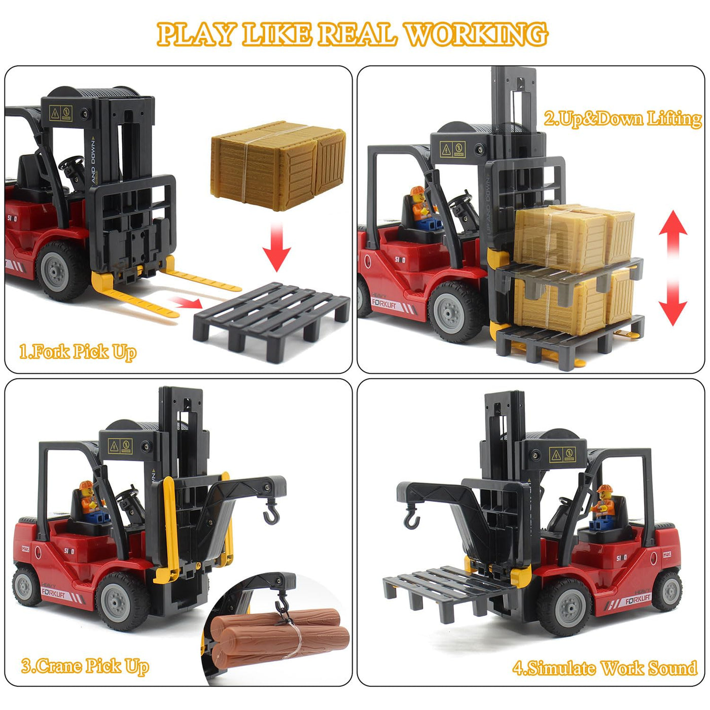 Mostop Ferngesteuerter Gabelstapler Spielzeug, 1/24 Rc Gabelstapler Spielzeug, mit Boxen/Ton- und Lichtspray, Zwei wiederaufladbare Batterien & Ladegerät, Technik Auto Junge Geschenk