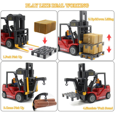 Mostop Ferngesteuerter Gabelstapler Spielzeug, 1/24 Rc Gabelstapler Spielzeug, mit Boxen/Ton- und Lichtspray, Zwei wiederaufladbare Batterien & Ladegerät, Technik Auto Junge Geschenk