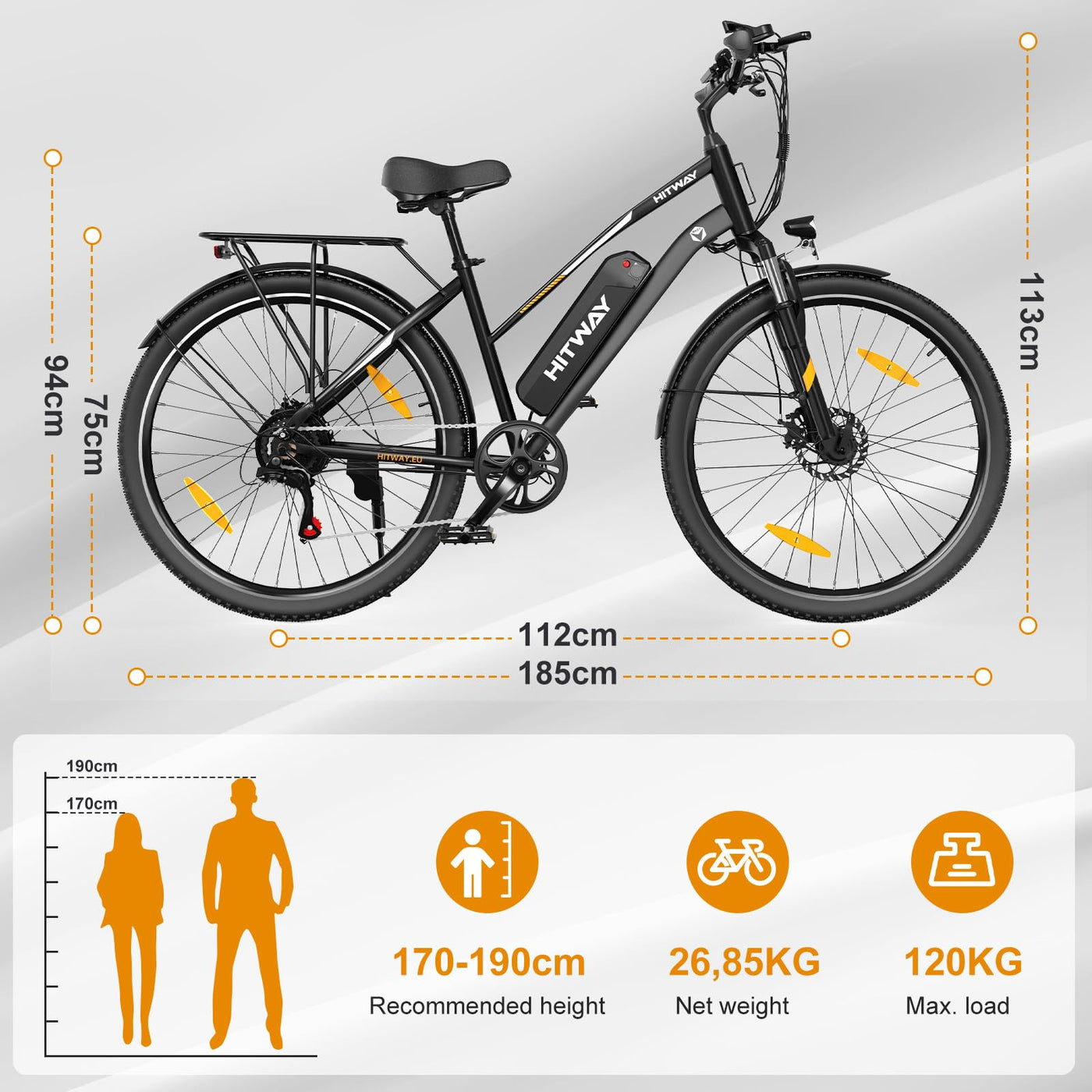 HITWAY E Bike 28 Zoll, Elektrofahrrad Pedelec für Damen und Herren, E-Fahrrad mit 36V 12Ah/13Ah Wechselakku, 250W Motor, 7 Gang Schaltung,StVZO Citybike Electric Bike Ebike Reichweite bis zu 35-90km
