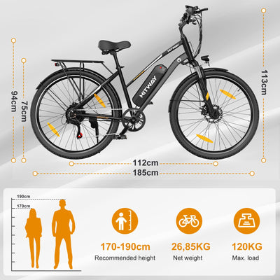 HITWAY E Bike 28 Zoll, Elektrofahrrad Pedelec für Damen und Herren, E-Fahrrad mit 36V 12Ah/13Ah Wechselakku, 250W Motor, 7 Gang Schaltung,StVZO Citybike Electric Bike Ebike Reichweite bis zu 35-90km