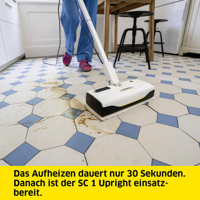 Kärcher Dampfreiniger SC 1 Upright, Aufheizzeit: 30 s, Flächenleistung: ca. 30 m², Tank: 0,2 l, Heizleistung: 1300 W, Abrasiv Bodendüse EasyFix Tuchset, weiß