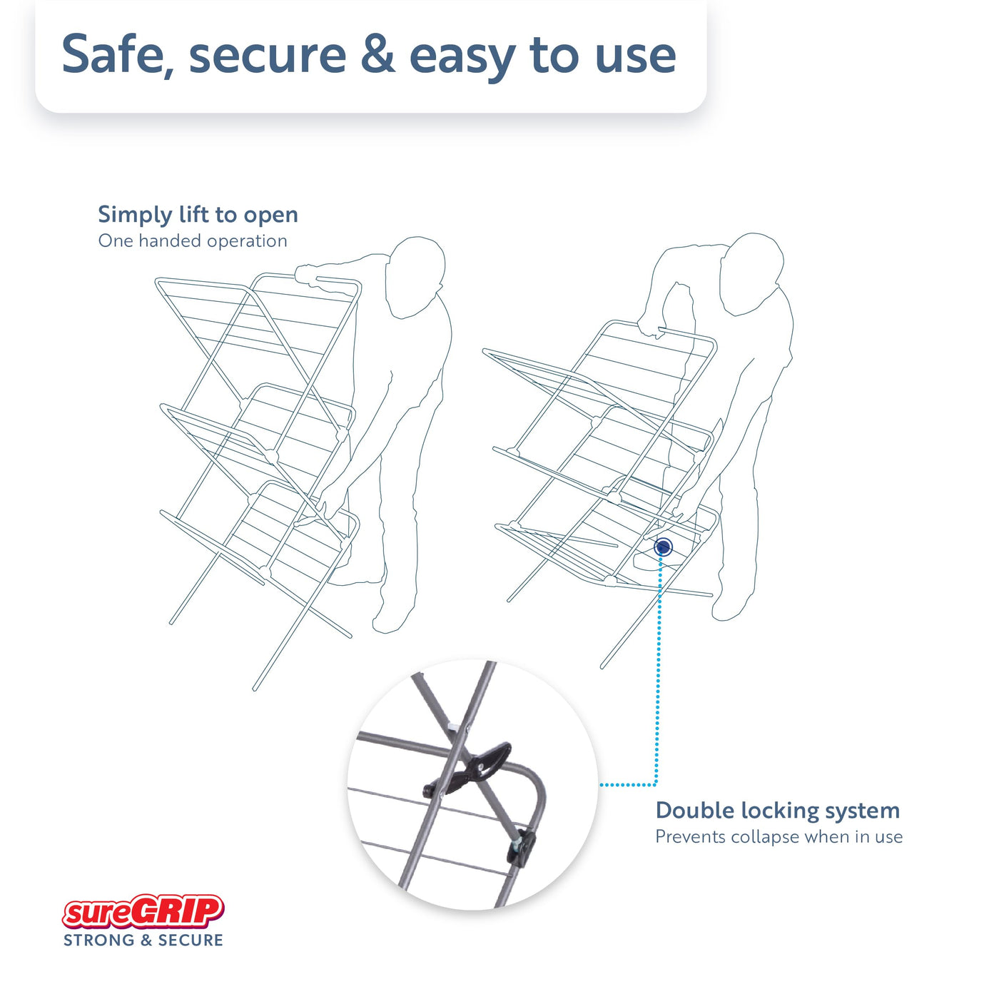 Minky Premium Sure Grip Wäscheständer mit 3 Etagen, Edelstahl, Rotguss, Standardgröße