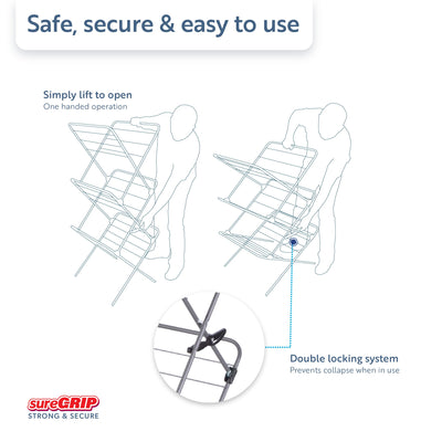 Minky Premium Sure Grip Wäscheständer mit 3 Etagen, Edelstahl, Rotguss, Standardgröße