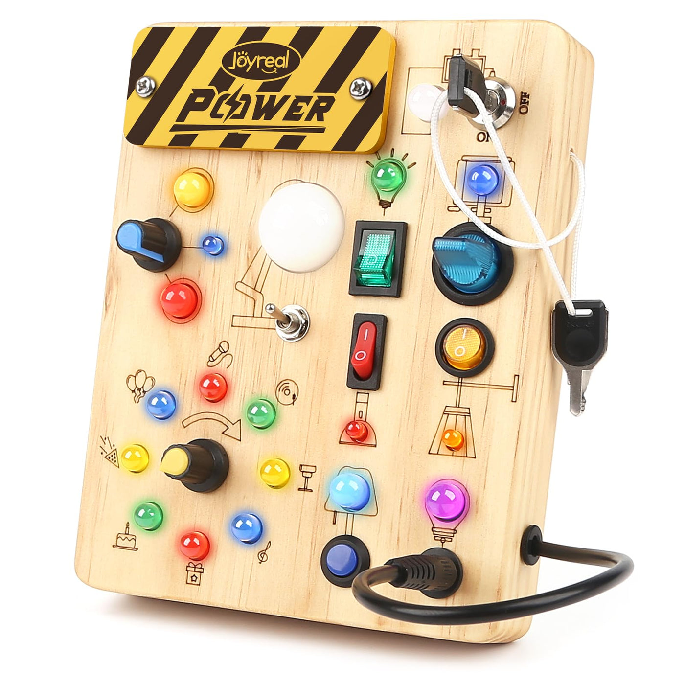 Baby Montessori Busy Board ab 2 Jahr, Motorikspielzeug mit 19 LED, Activity Board Holzspielzeug Lernspielzeug Sensorik Spielzeug, Geschenk Jungen und Mädch ab 2 3 4 Jahr