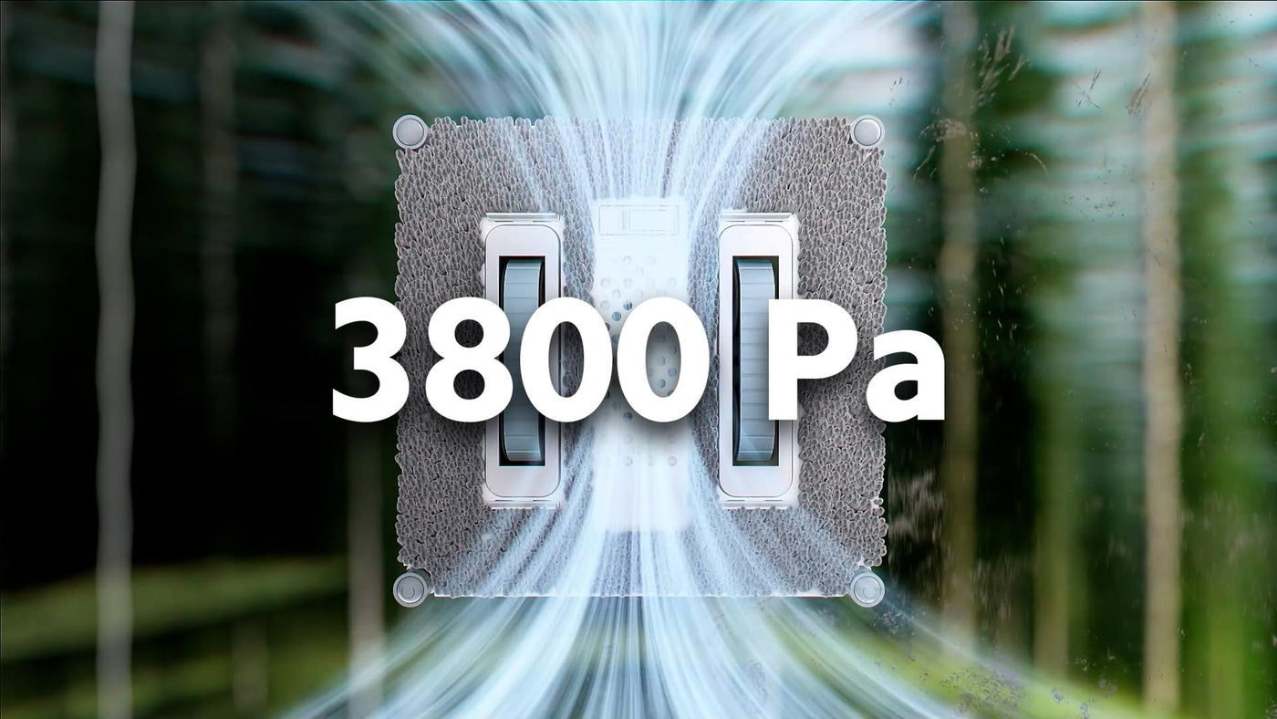 HUTT W9 Fensterputzroboter mit 150ml Panorama-Tank (3800Pa Saugleistung, Kanten- und Hinderniserkennung, Für Glas, Fliesen, Wintergärten, Spiegel etc, 13 Sensoren, Sicherungsseil, 4X Reinigungstuch)