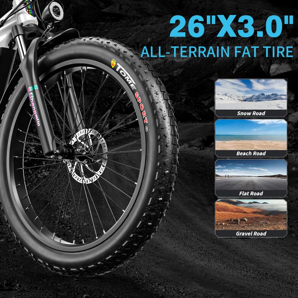 Shengmilo MX06 e Bike Herren/ebike Damen, 1OOOW 80N.M, 26 Zoll Fat Tire Elektrofahrrad,7-Gang-Schaltung, 48V 17.5AH Batterie,City Bike, Elektrofahrrad, Geschenk für Männer und Frauen mit 165-200cm