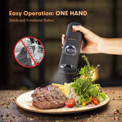 Salz und Pfeffer Mühle Elektrische, SIMPLETASTE 2er Set Gewürzmühlen Batteriebetrieb mit 4 AAA Einstellbarem Keramikmahlwerk
