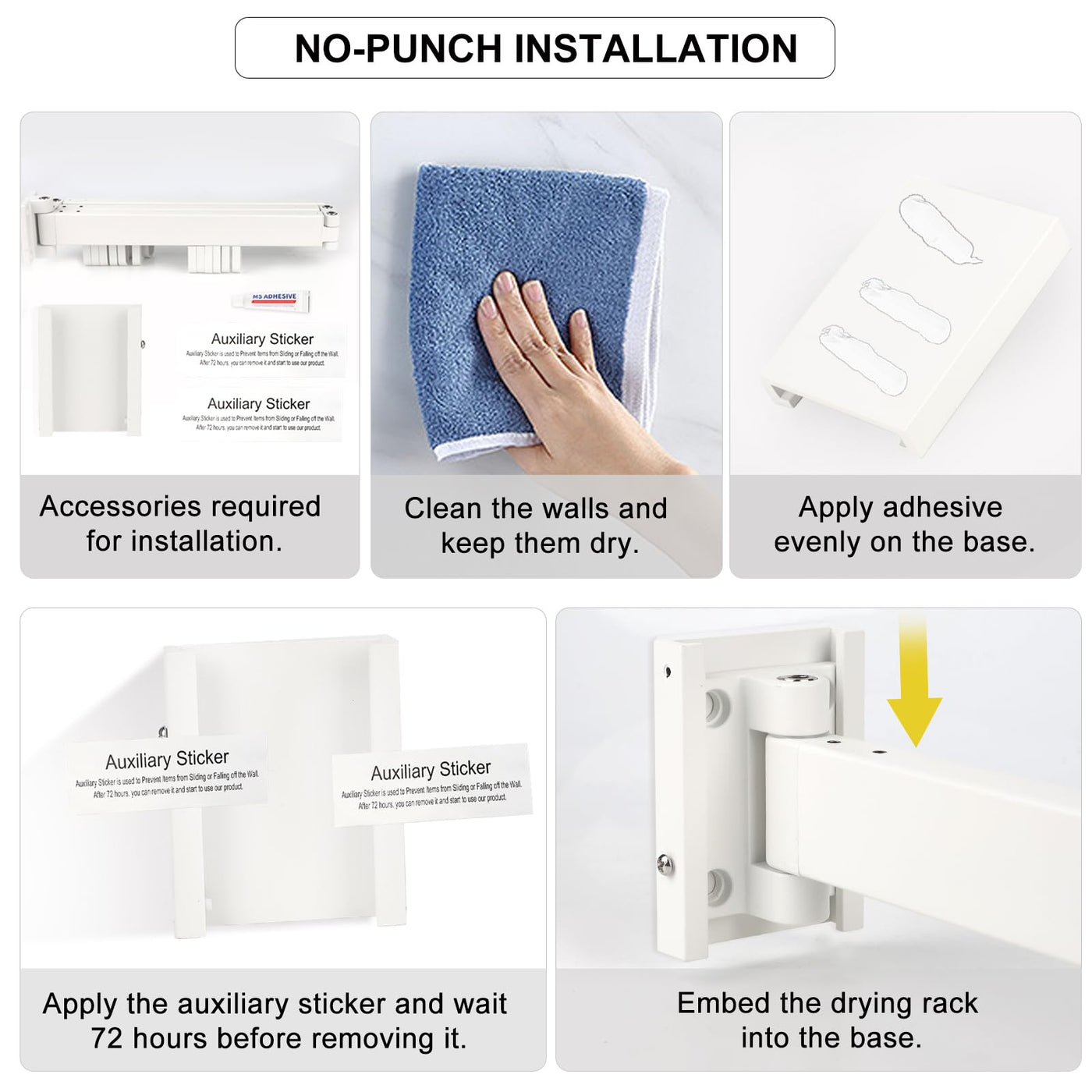 SWAWIS Wäscheständer Wandmontage Kleiderstange 120cm Ausziehbar Klappbar Wäscheständer Kleiderstange Wand mit 18 Haken für Balkon, Wäsche, Badezimmer, Schlafzimmer, DREI Falten, Weiß