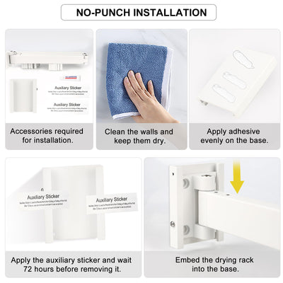 SWAWIS Wäscheständer Wandmontage Kleiderstange 120cm Ausziehbar Klappbar Wäscheständer Kleiderstange Wand mit 18 Haken für Balkon, Wäsche, Badezimmer, Schlafzimmer, DREI Falten, Weiß