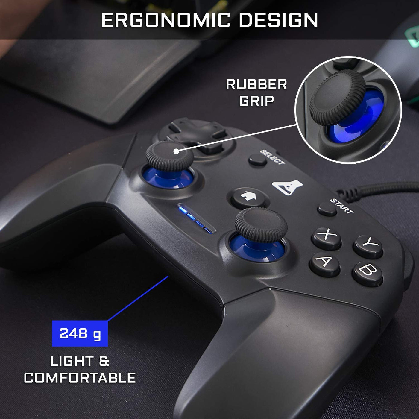 THE G-LAB K-Pad THORIUM - Gaming-Controller PC & PS3 USB mit integrierter Vibration, Gamepad-Game-Controller-Kabel verbunden - Joystick für PC Windows 10-11, PS3 (Mit Kabel)