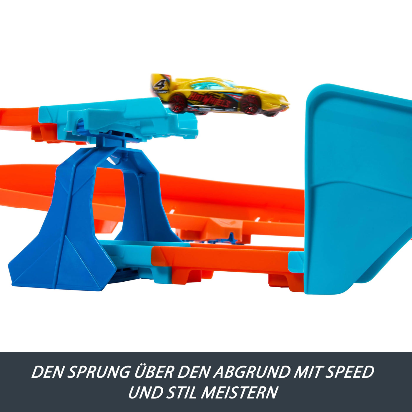 Hot Wheels Spielzeugauto Streckenset, Deluxe-Bauset mit motorisiertem Beschleuniger, Fahrzeug im Maßstab 1:64, Track-Schnellstecksystem, Beschleuniger-Sprung-Schnellstrecke,JDB49