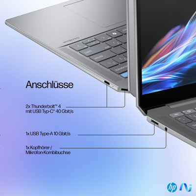 HP OmniBook Ultra Next Gen AI Laptop | AMD Ryzen AI 9 HX 375 mit dedizierte NPU für KI | 55 NPU TOPS | Copilot+ PC | 14" 2,8K IPS Touchscreen 400 Nits | 32 GB RAM | 1TB SSD | QWERTZ | Win11 | Silber