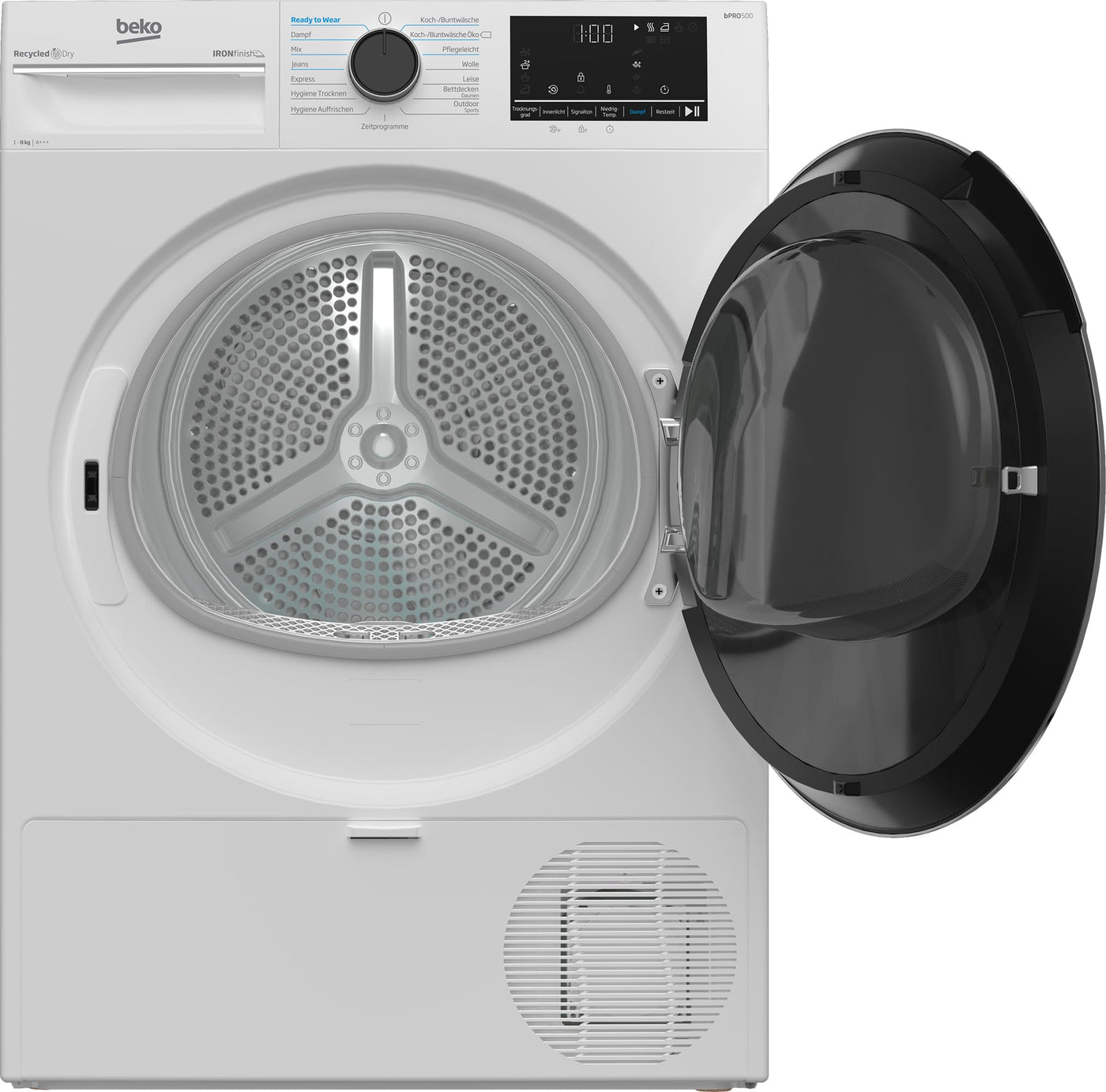 Beko B5T4824IF bPRO 500 Wäschetrockner, 8 kg, Frontlader Wärmepumpentrockner, allergikergeeignet, 15 Programme, Dampffunktion, Knitterschutz, Silent-Programm, AquaWave Schontrommel, Weiß