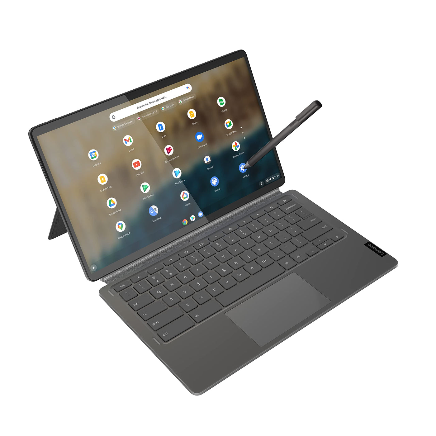 Lenovo Chromebook IdeaPad Duet 5 2-in-1 Tablet | 13,3" Full HD Touch Display | Qualcomm Snapdragon 7c Gen 2 | 8GB RAM | Qualcomm Grafik | QWERTZ | grau | inkl. Lenovo USI Pen, dunkelgrau, inkl. Stift