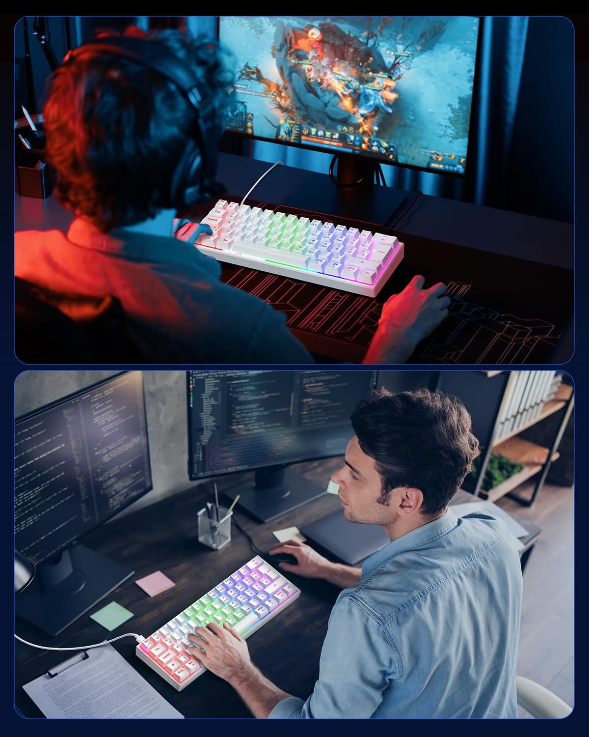 TECURS Gaming Tastatur, Mechanische Tastatur 60% TKL QWERTZ Blaue Schalter, Gamer Tastatur Kabelgebunden 61 Tasten für PC Windows/PS5/PS4, Weiß