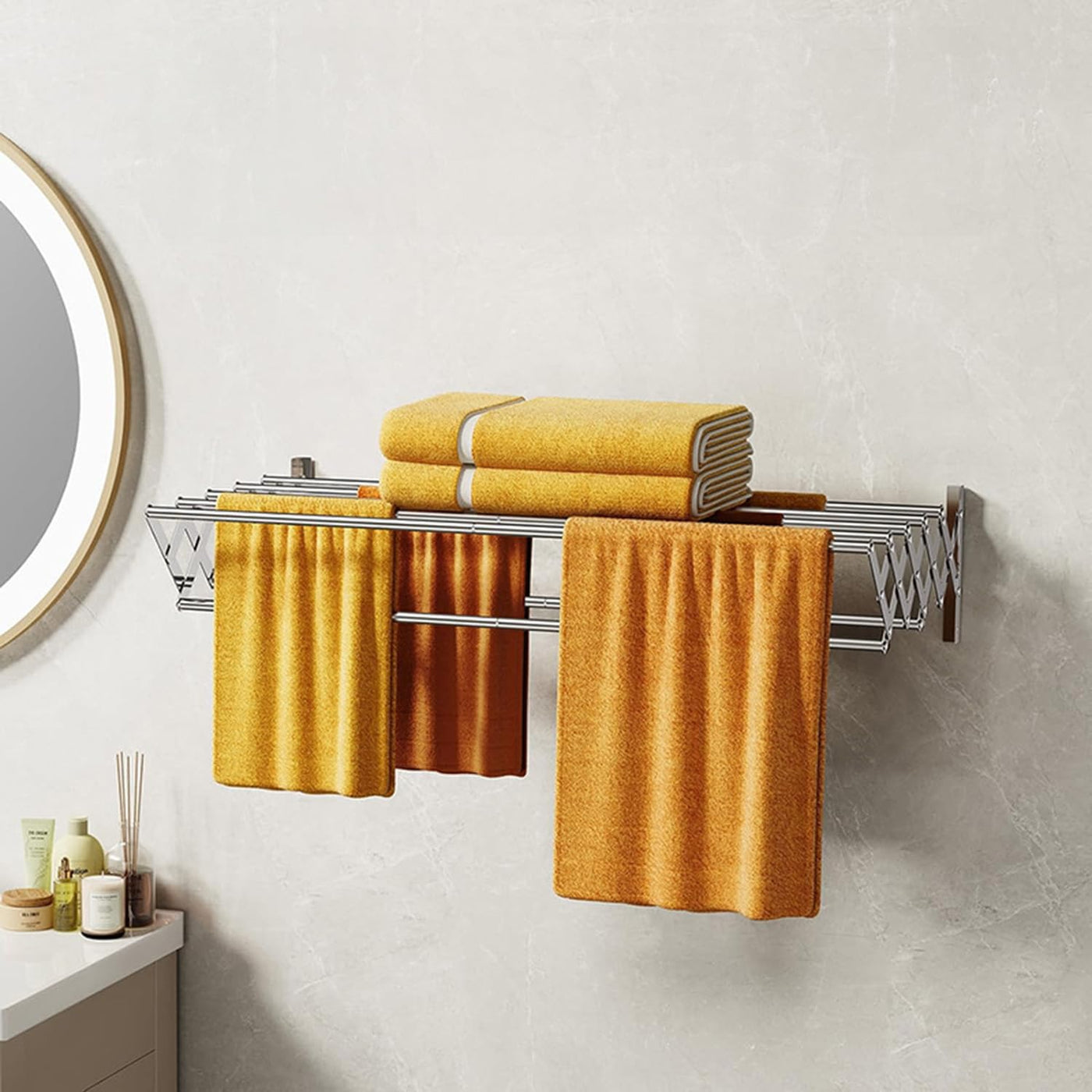 IBVIVIC Wäscheständer zur Wandmontage Wandtrockner ausziehbar aus Edelstahl mit 7 Stangen, platzsparend kompakt, Tragkraft 25 kg, Silber