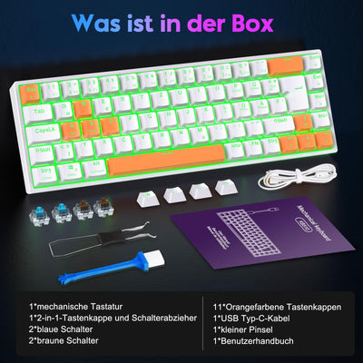 TECURS Gaming-Tastatur Mechanische Hot-Swap-Fähige, Gamer Tastatur RGB mit Kabel 65% QWERTZ Deutsch Layout, Mini Gaming Keyboard mit Rote Schalter für Windows