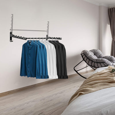 LIVEHITOP Kleiderstange Wand, Faltbarer Wäscheständer Zubehör Kleiderbügel Hakenstange Stange Aluminium für Badezimmer Schlafzimmer Hotel (Schwarz, 2)