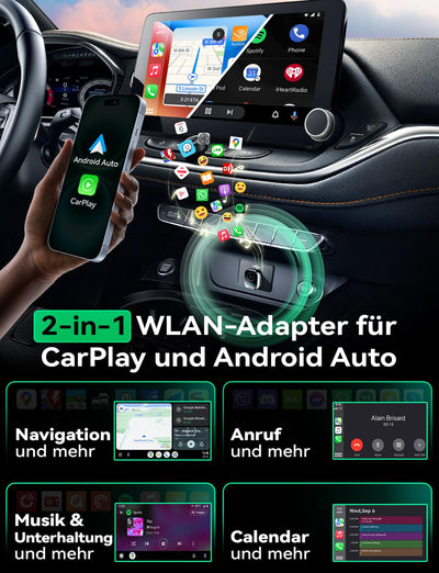 Mavlou Wireless Carplay & Android Auto Adapter, Metalldesign Mini & Stabiler 2-in-1-Dongle, Convert Wired CarPlay/Android Auto zu Wireless, für iOS 10+/Android 11+ & Autos ab 2016 (Schwarz)