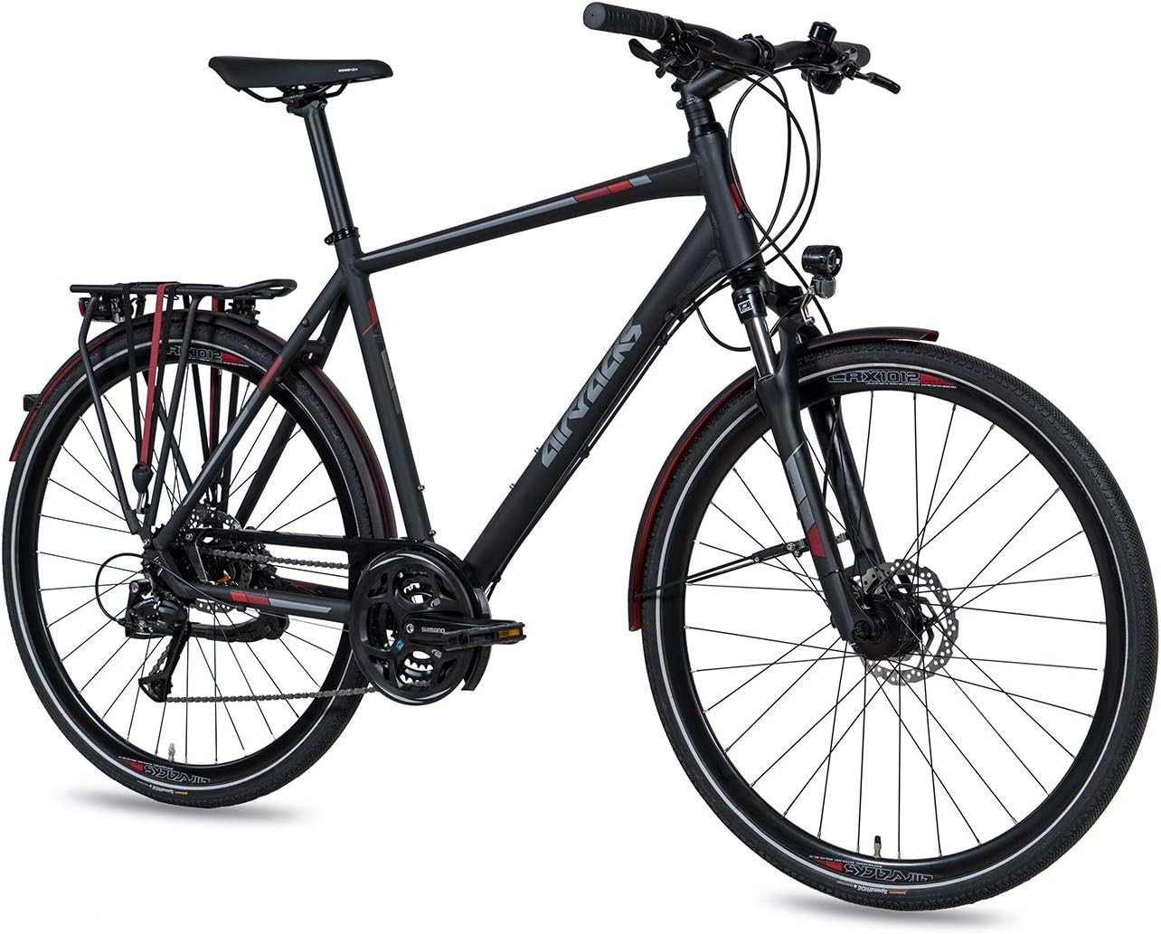 Airtracks Herren Trekking Fahrrad 28 Zoll Trekkingbike TR.2830 Trekkingrad Bike City 24 Gang Shimano ALIVIO RD-M3100 SGS Kettenschaltung Nabendynamo Schwarz Matt - Herren 56cm Körpergröße 175-185cm