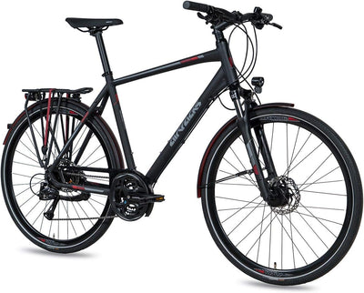 Airtracks Herren Trekking Fahrrad 28 Zoll Trekkingbike TR.2830 Trekkingrad Bike City 24 Gang Shimano ALIVIO RD-M3100 SGS Kettenschaltung Nabendynamo Schwarz Matt - Herren 56cm Körpergröße 175-185cm