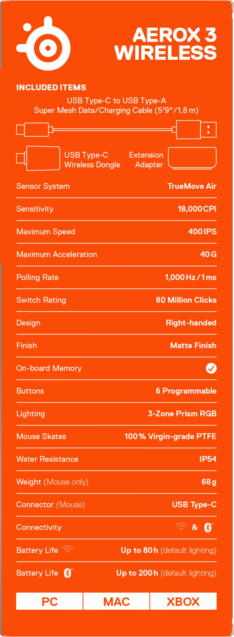 SteelSeries Aerox 3 Wireless - RGB Gaming-Mouse mit Öffnungen in der Oberfläche - Federleichtes, wasserabweisendes Design - Optischer TrueMove Air-Sensor mit 18.000 DPI - Onyx