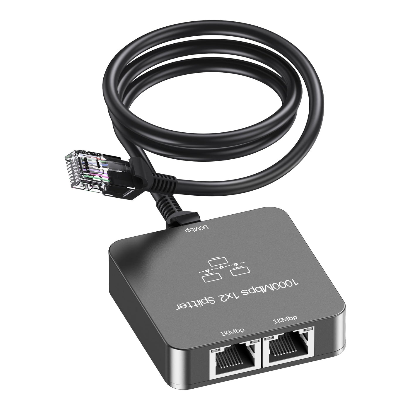 Uzifhdhi LAN Splitter 1 auf 2 mit Ethernet Kabel, Gigabit LAN Switch 2 Port 1000Mbps Ethernet Splitter für Computer, TV, Hub, Switch, Router, Set-Top Box,et. Grau