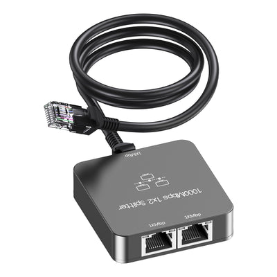 Uzifhdhi LAN Splitter 1 auf 2 mit Ethernet Kabel, Gigabit LAN Switch 2 Port 1000Mbps Ethernet Splitter für Computer, TV, Hub, Switch, Router, Set-Top Box,et. Grau
